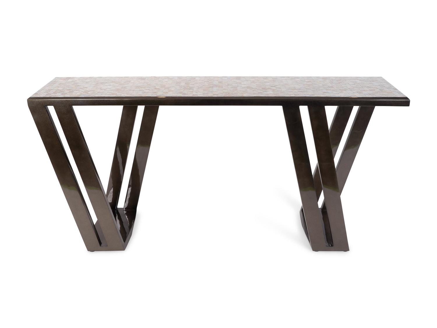 A Contemporary Lacquer Console Table with Tesselated Nacre Top Surface — 21ST CENTURY
