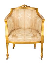 A Louis XVI Style Giltwood Bergère