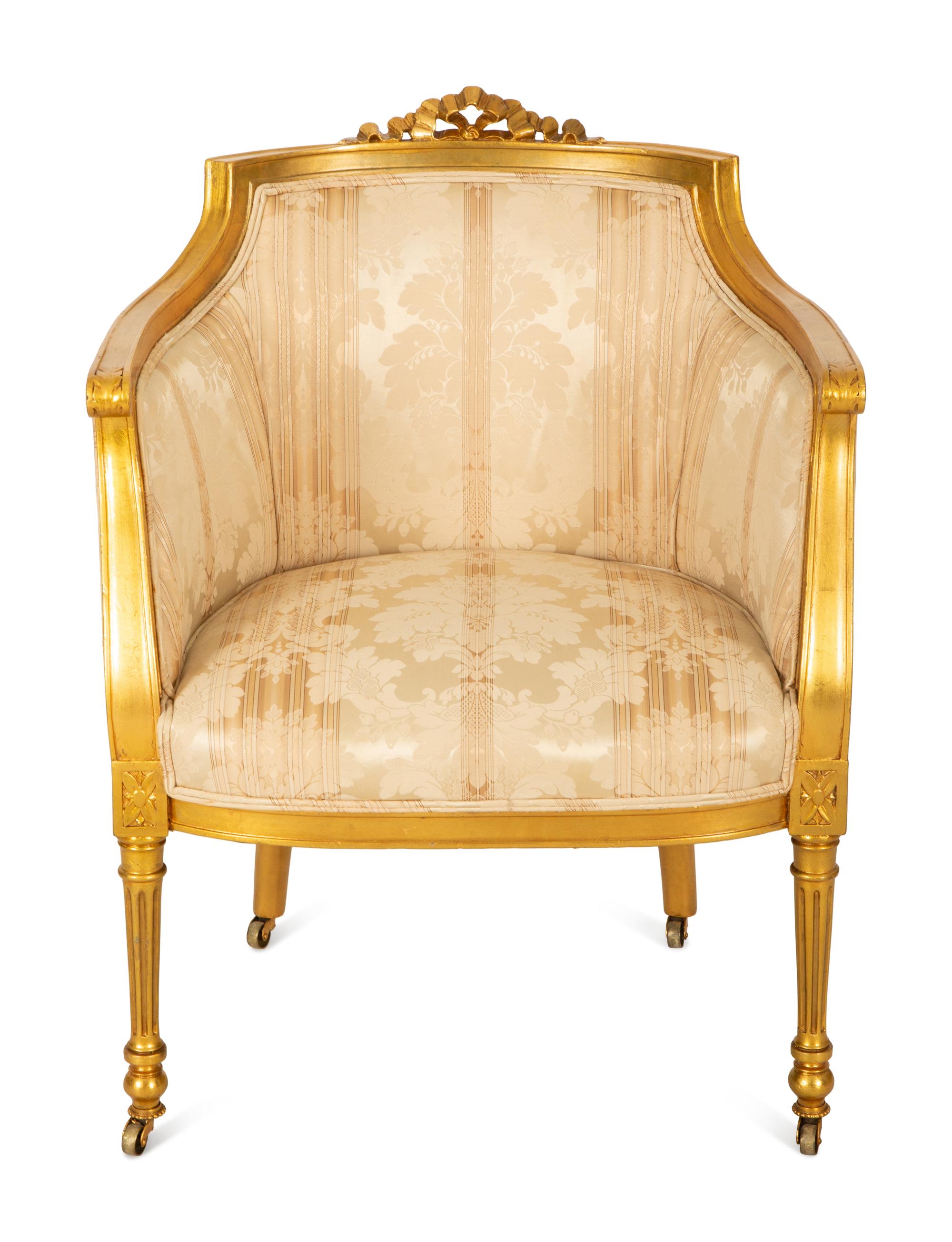 A Louis XVI Style Giltwood Bergère