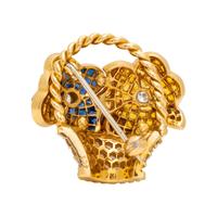 CRAIG DRAKE, SAPPHIRE, YELLOW SAPPHIRE AND DIAMOND FLOWER BASKET BROOCH
