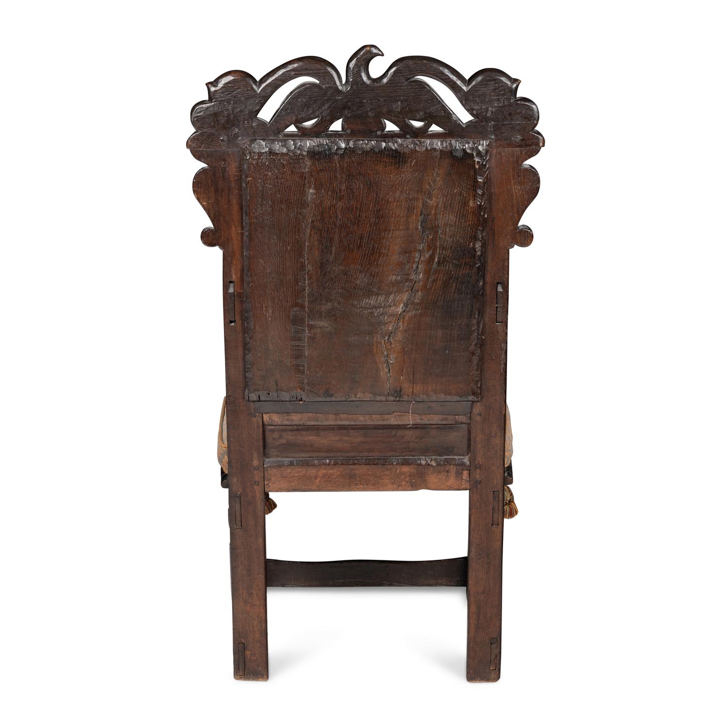 A Charles II Carved Oak Joined Armchair