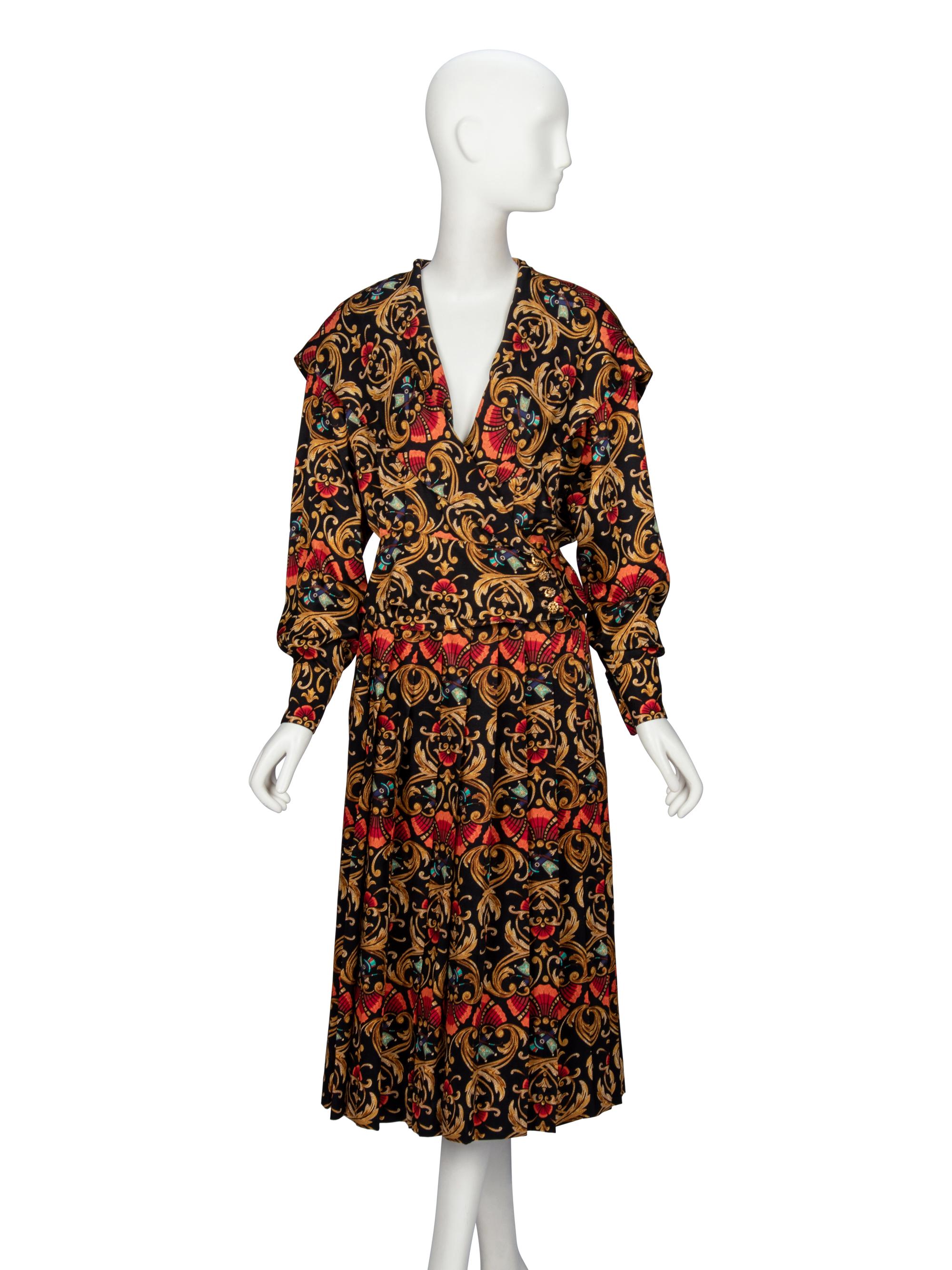 Hermès, Printed Silk Twill Skirt Ensemble