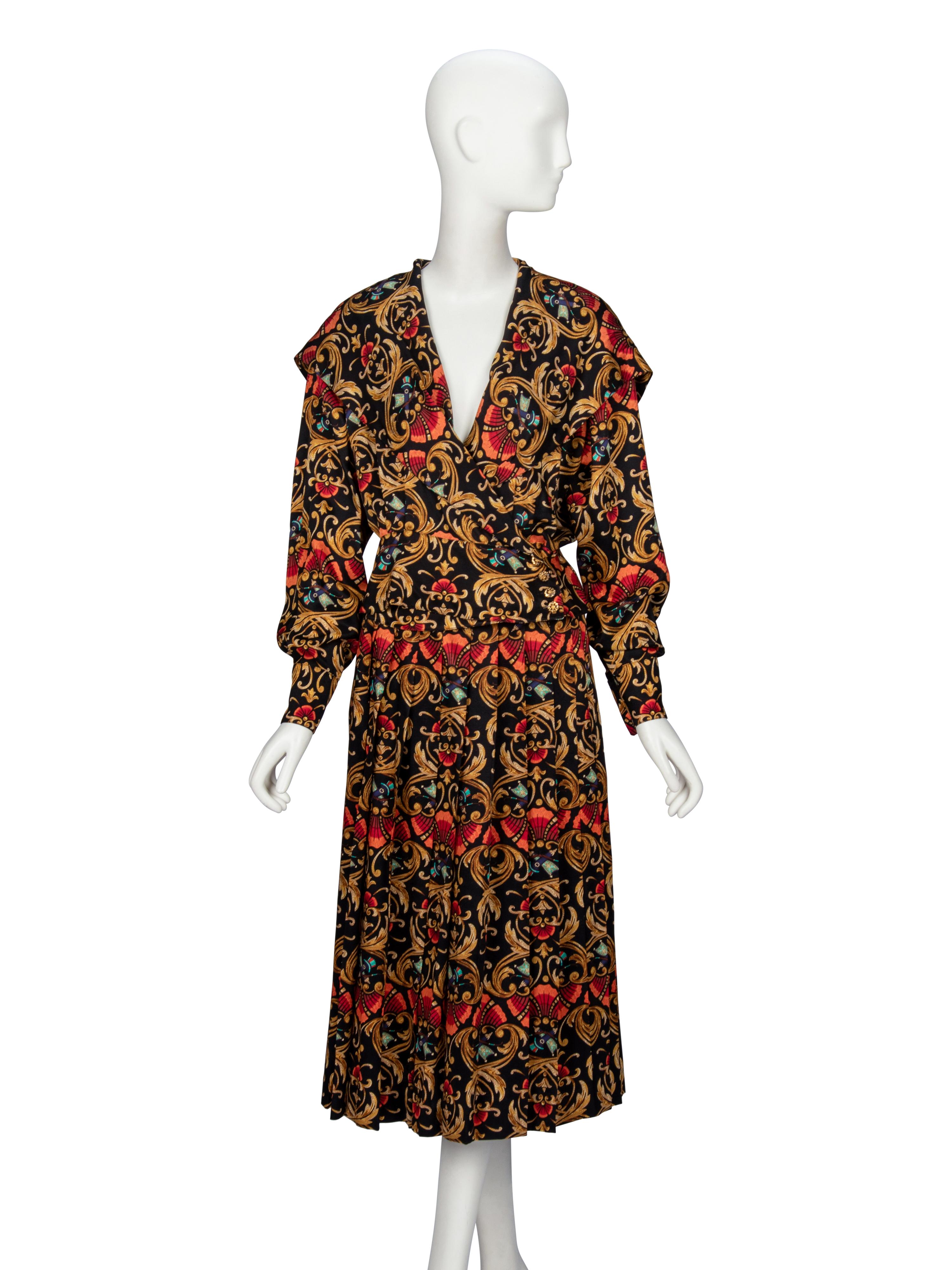 Hermès, Printed Silk Twill Skirt Ensemble