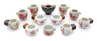 Twelve Chinese Porcelain and Cloisonne Enamel Bird Feeders Length of largest 2 1/4 inches. — 19TH-EARLY 20TH CENTURY
