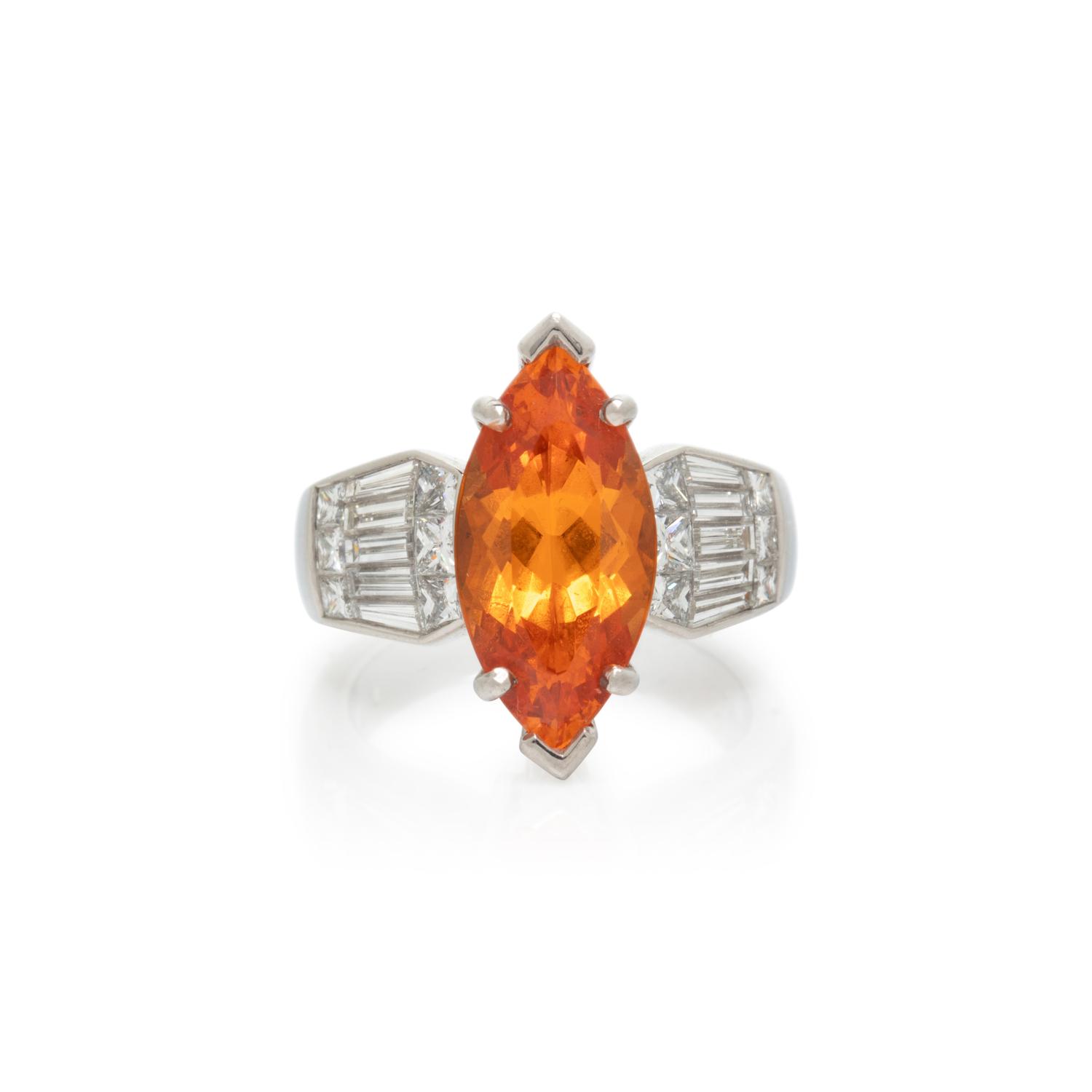 ORANGE GARNET AND DIAMOND RING