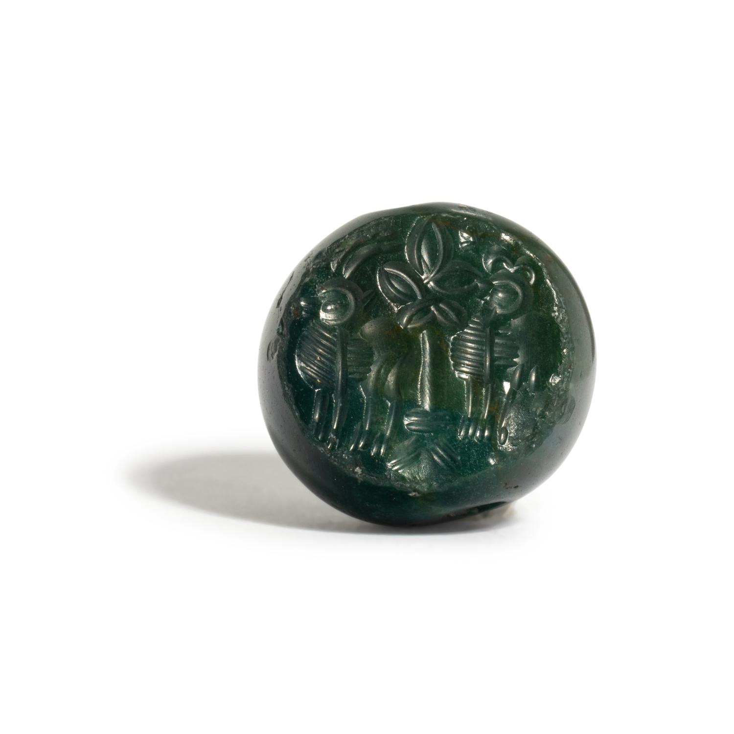 A Sasanian Green Jasper Stamp Seal