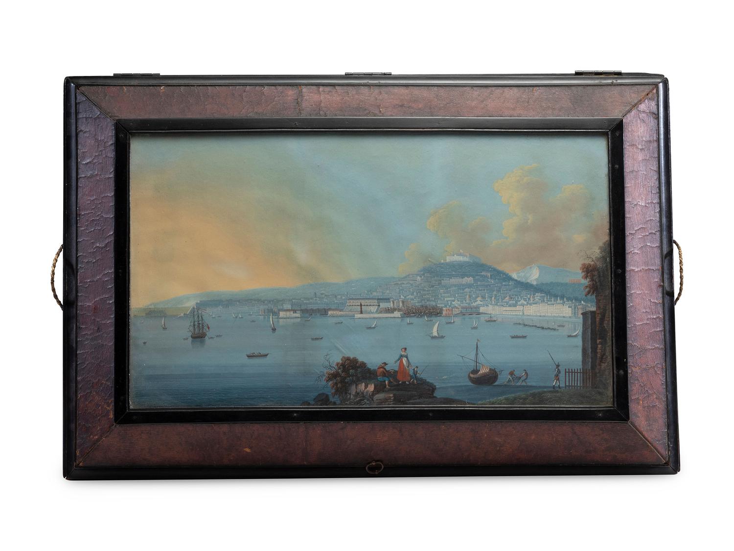 An Italian Leather Clad Watercolor Inset Trunk