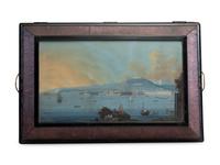 An Italian Leather Clad Watercolor Inset Trunk