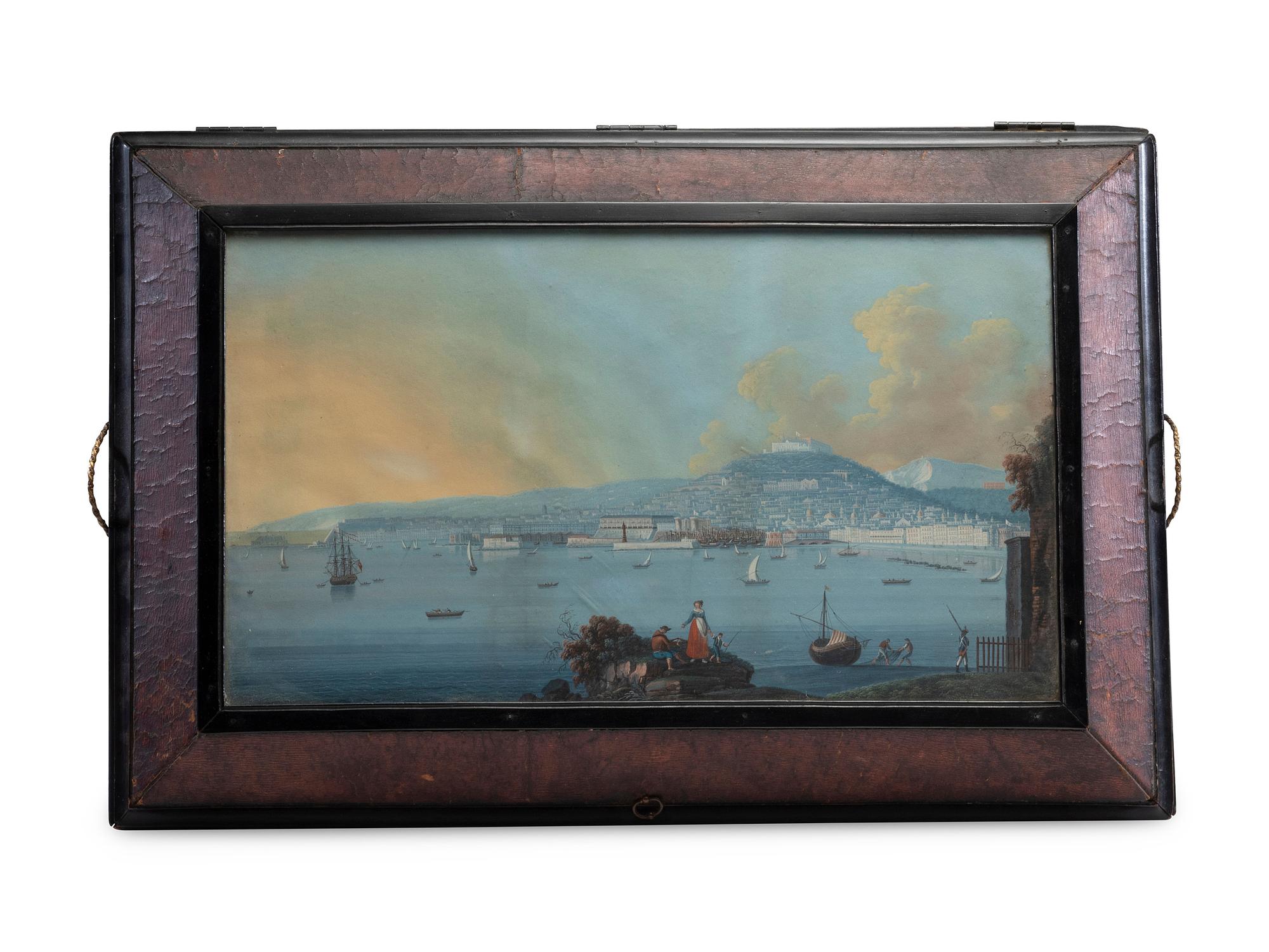 An Italian Leather Clad Watercolor Inset Trunk