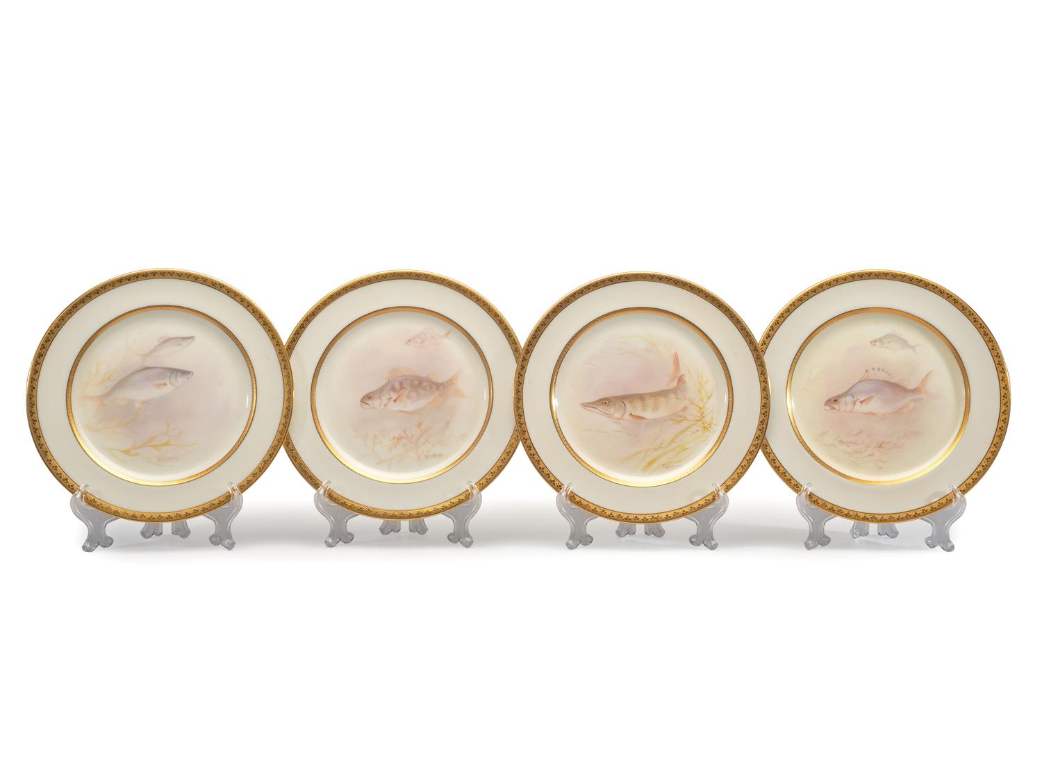 A Royal Doulton Parcel Gilt Porcelain Fish Service