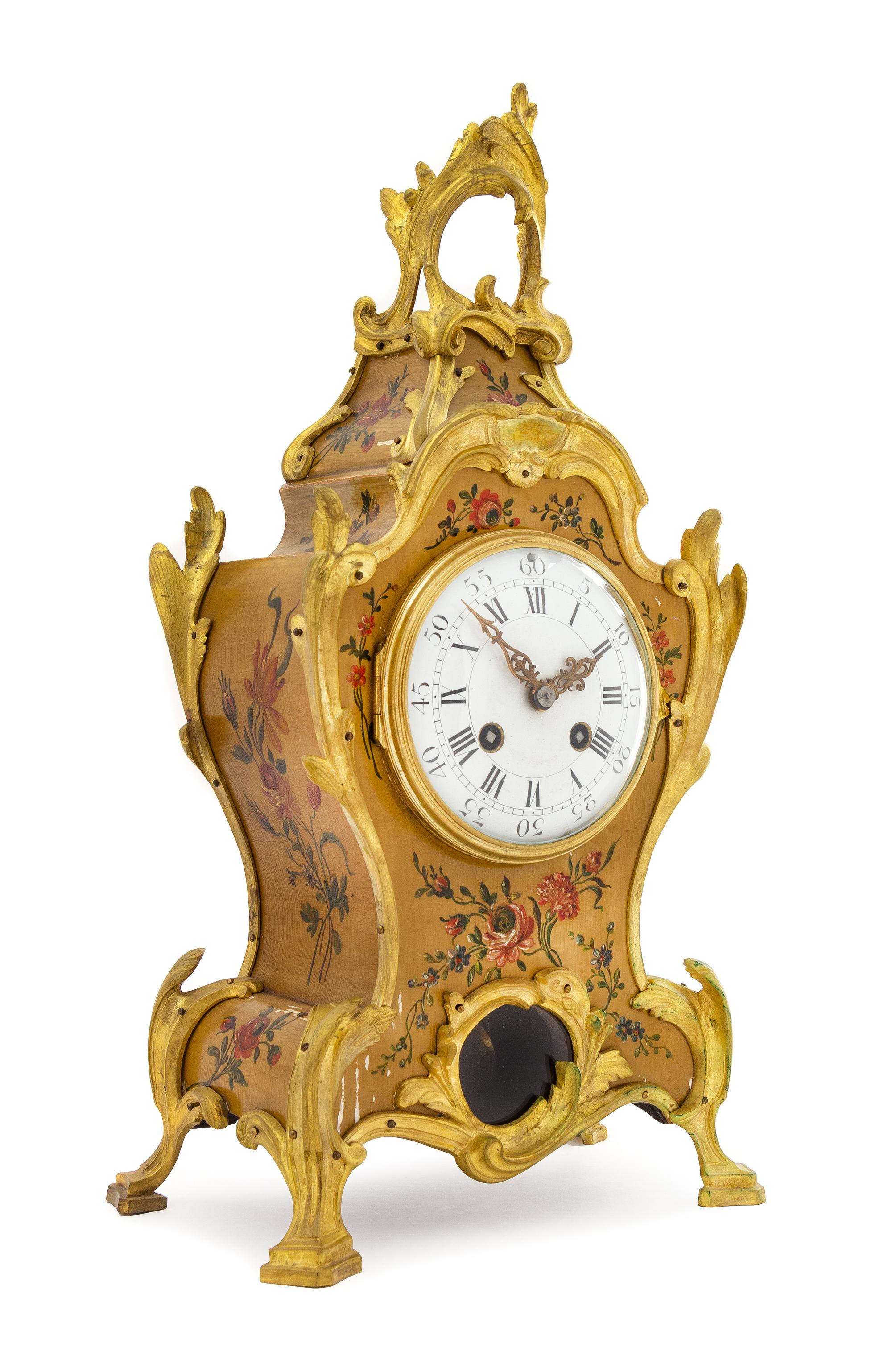 A French Gilt Bronze Mounted Vernis Martin Mantel Clock
