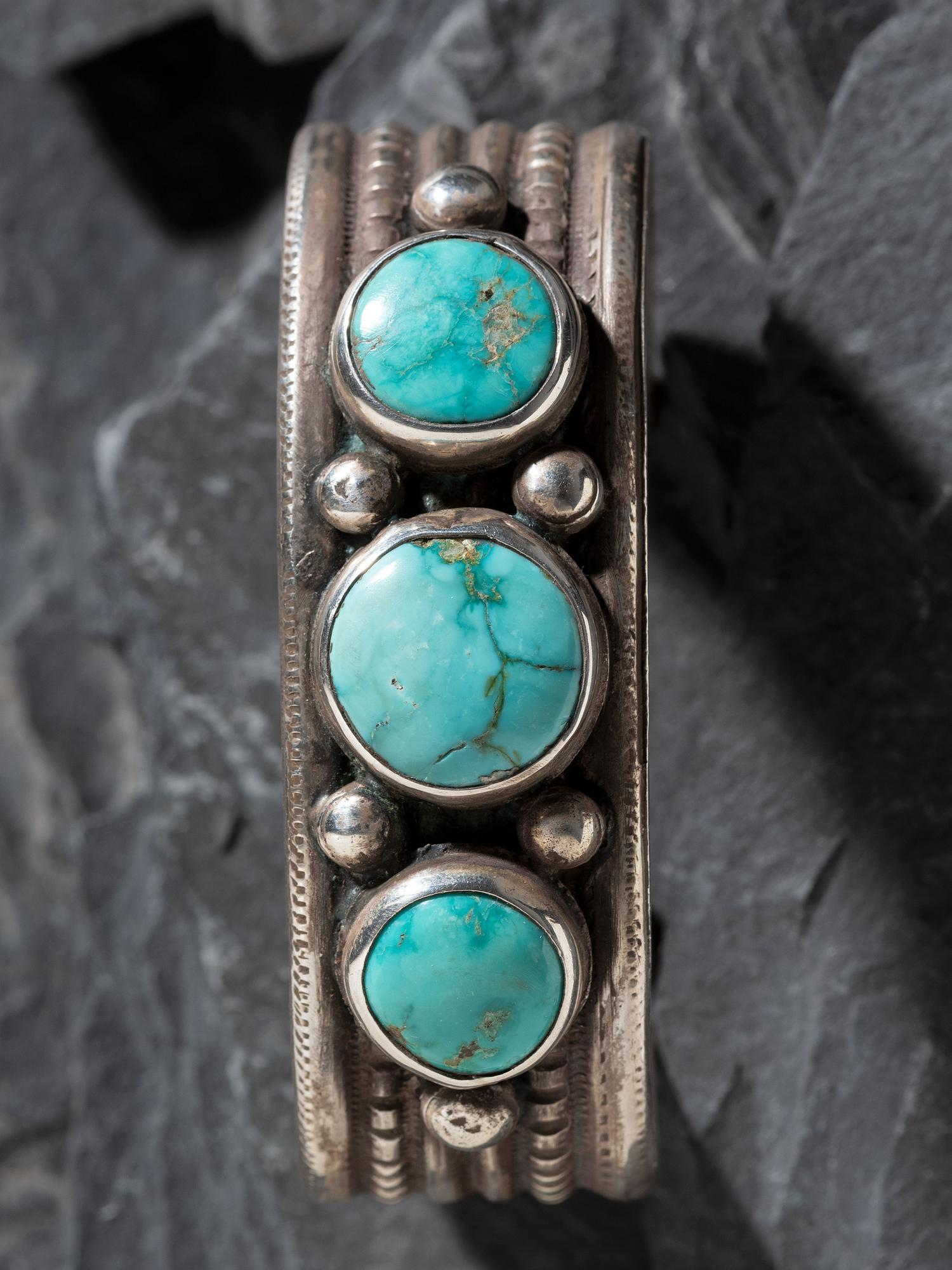 Navajo Ingot and Turquoise Cuff Bracelet
