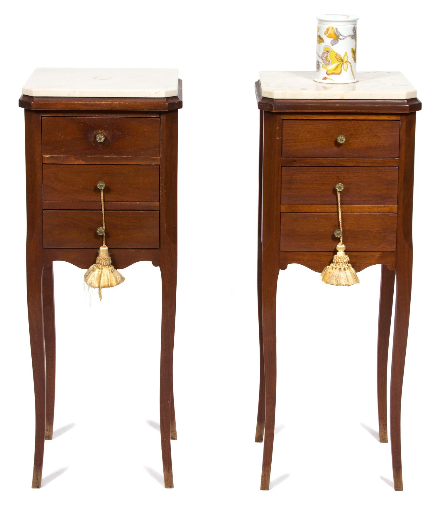 A Pair of Louis XVI Style Side Tables Height 30 x width 11 1/2 x depth 10 3/4 inches. — 20TH CENTURY
