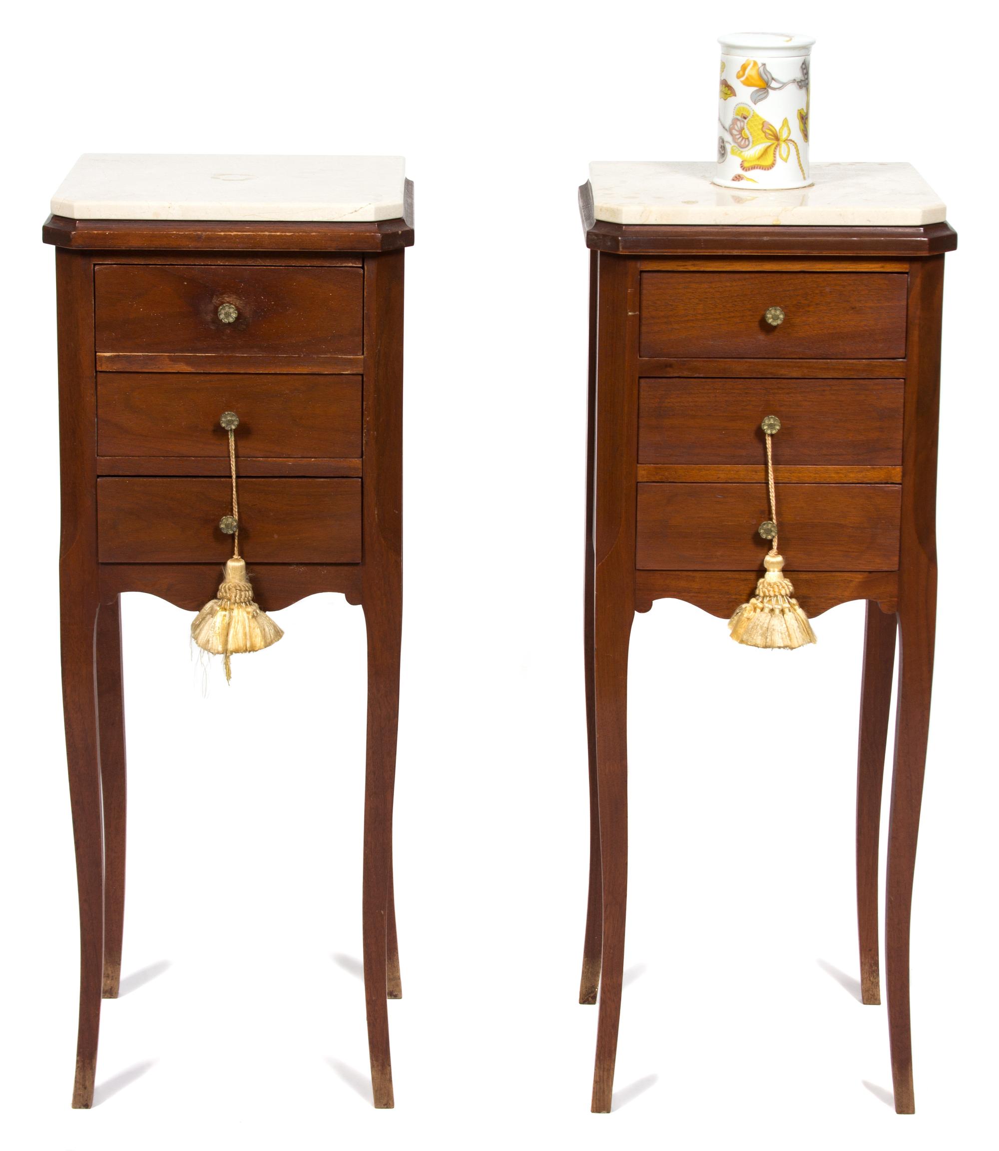 A Pair of Louis XVI Style Side Tables Height 30 x width 11 1/2 x depth 10 3/4 inches. — 20TH CENTURY