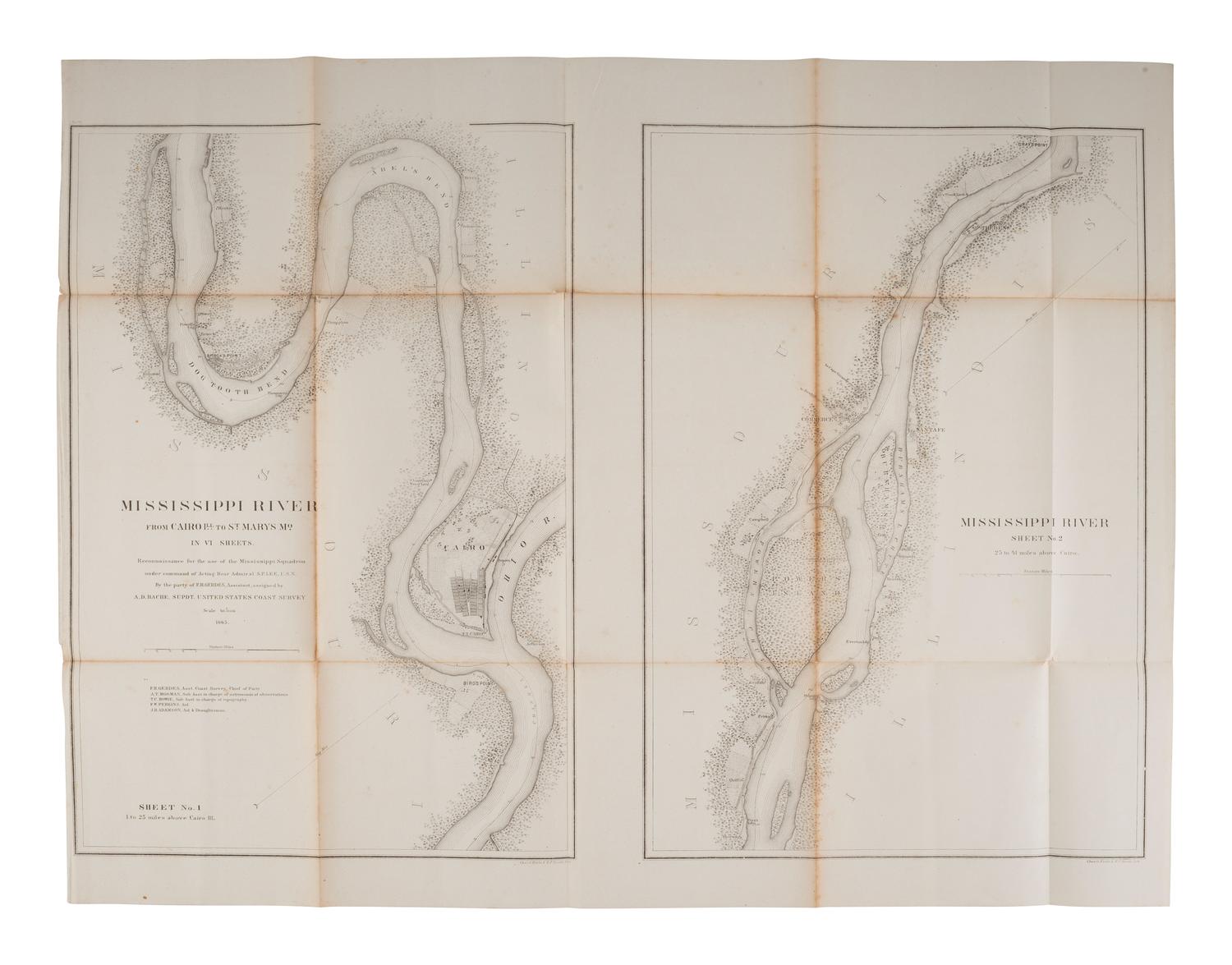 [CIVIL WAR]. Ephemera incl. Mississippi River from Cairo, Ill. to St. Mary's Mo. in VI Sheets, 1865.