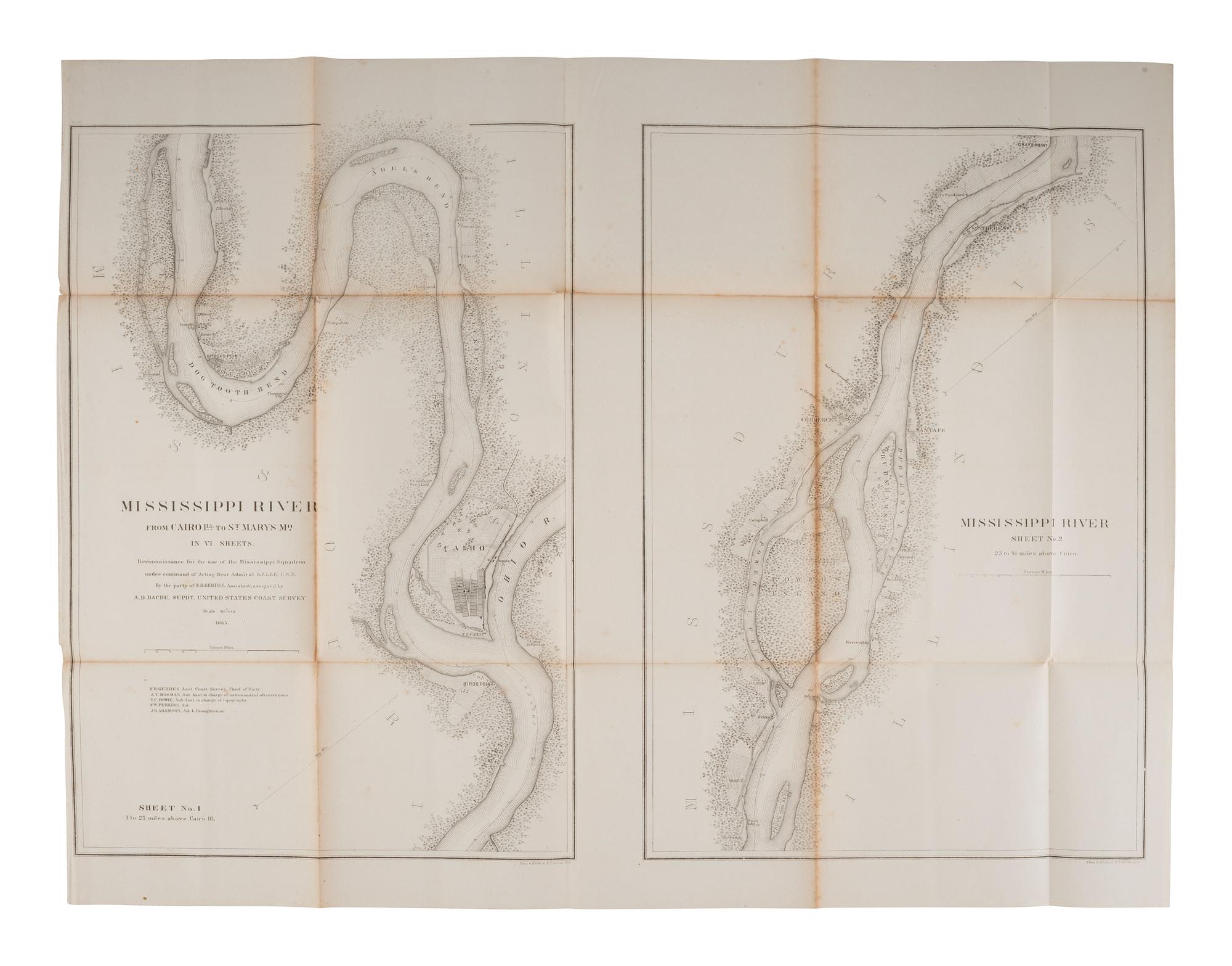 [CIVIL WAR]. Ephemera incl. Mississippi River from Cairo, Ill. to St. Mary's Mo. in VI Sheets, 1865.
