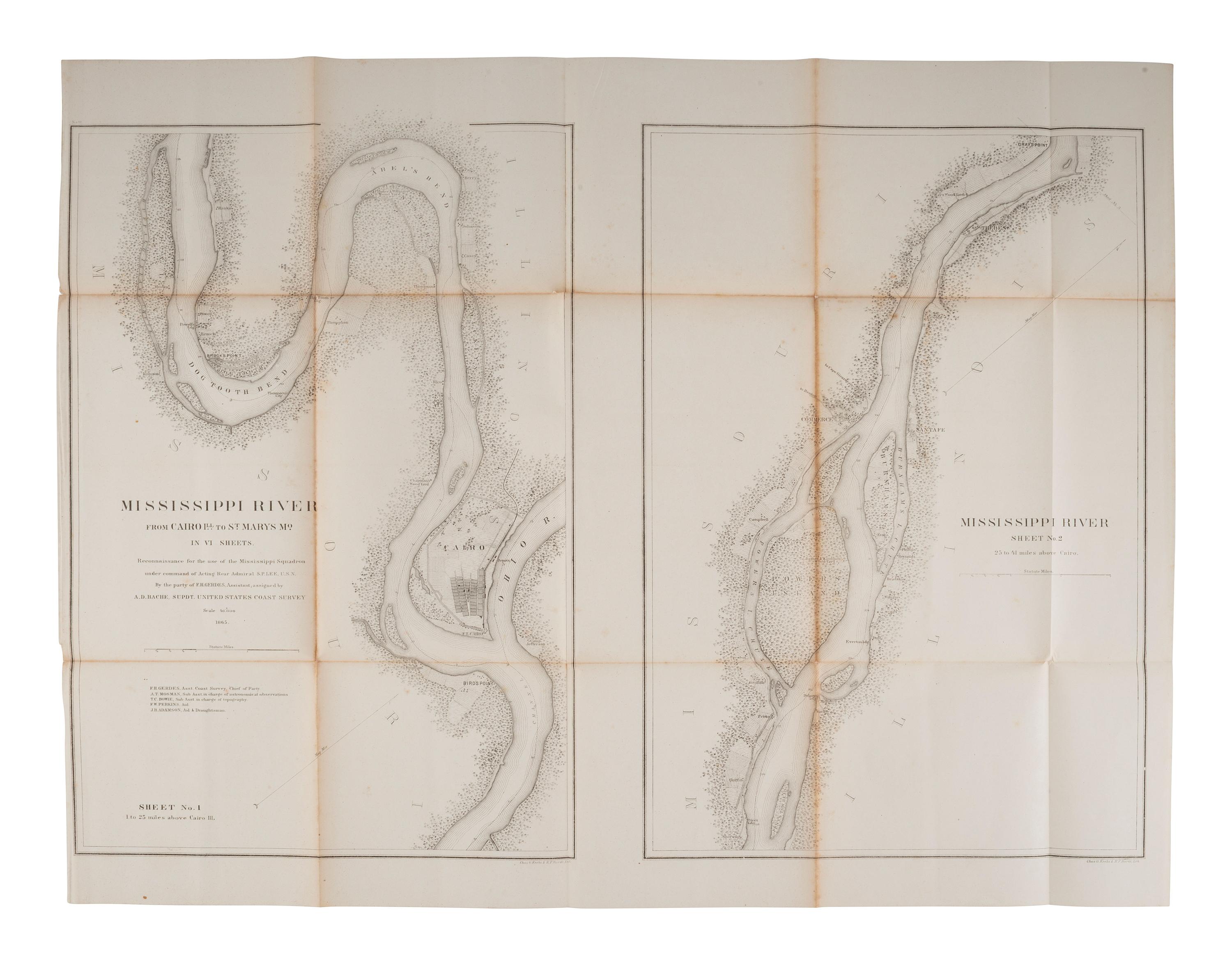 [CIVIL WAR]. Ephemera incl. Mississippi River from Cairo, Ill. to St. Mary's Mo. in VI Sheets, 1865.