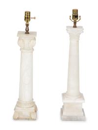 Two Carved Alabaster Lamps — 20TH CENTURY