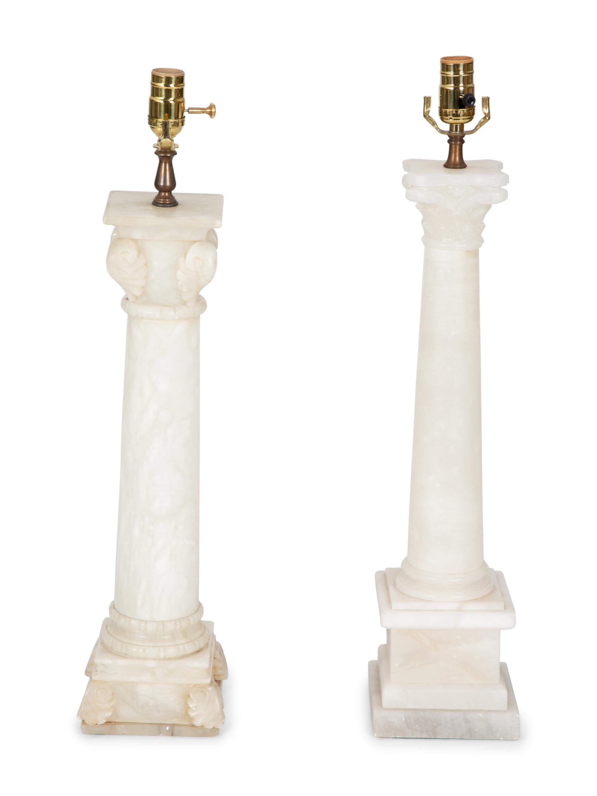 Two Carved Alabaster Lamps — 20TH CENTURY