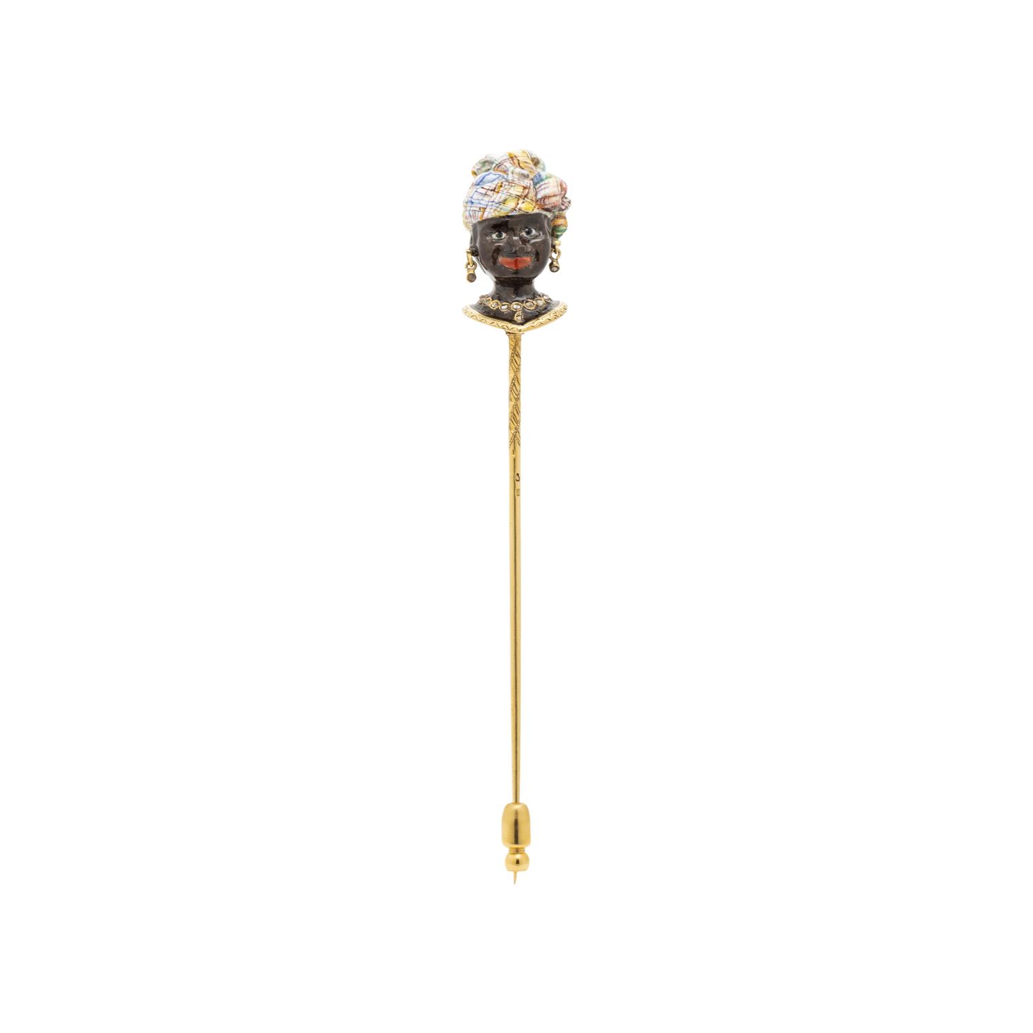 FRENCH, ENAMEL AND DIAMOND BLACKAMOOR STICK PIN