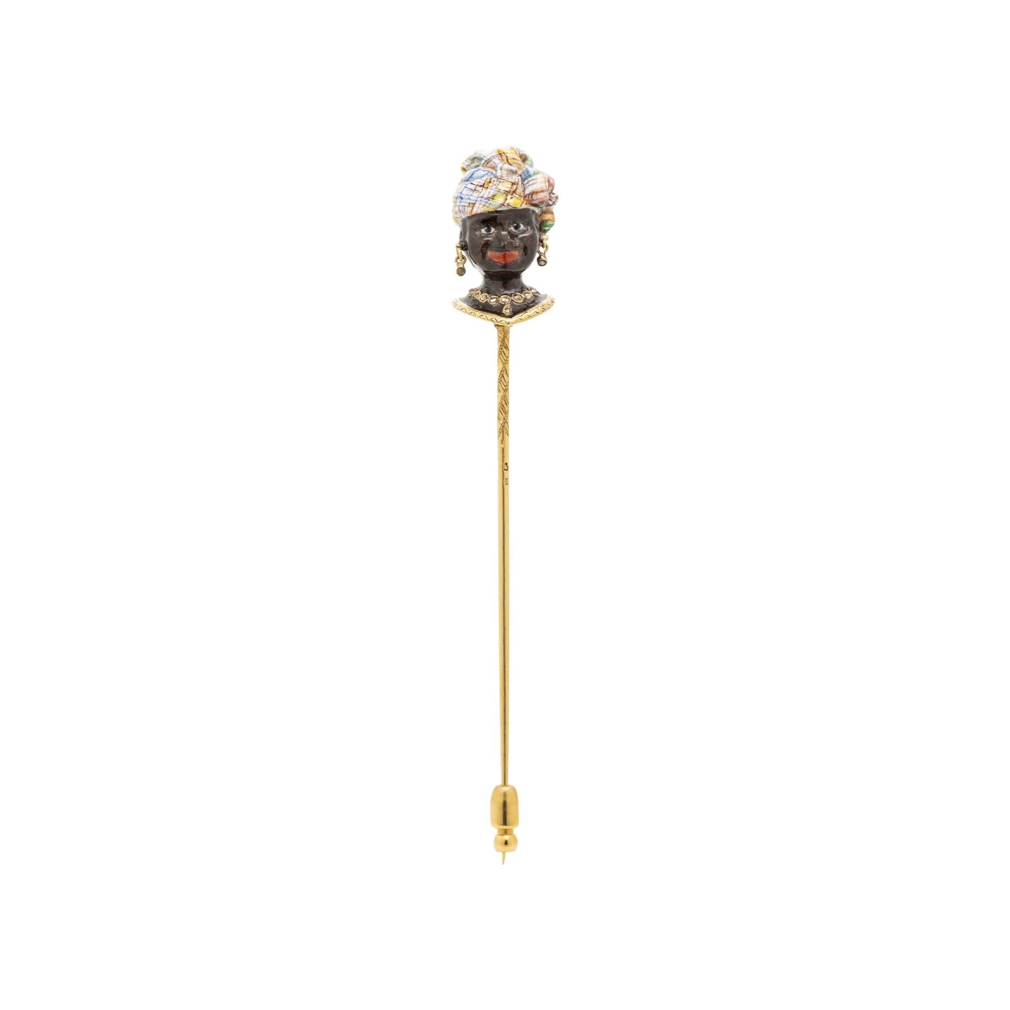 FRENCH, ENAMEL AND DIAMOND BLACKAMOOR STICK PIN