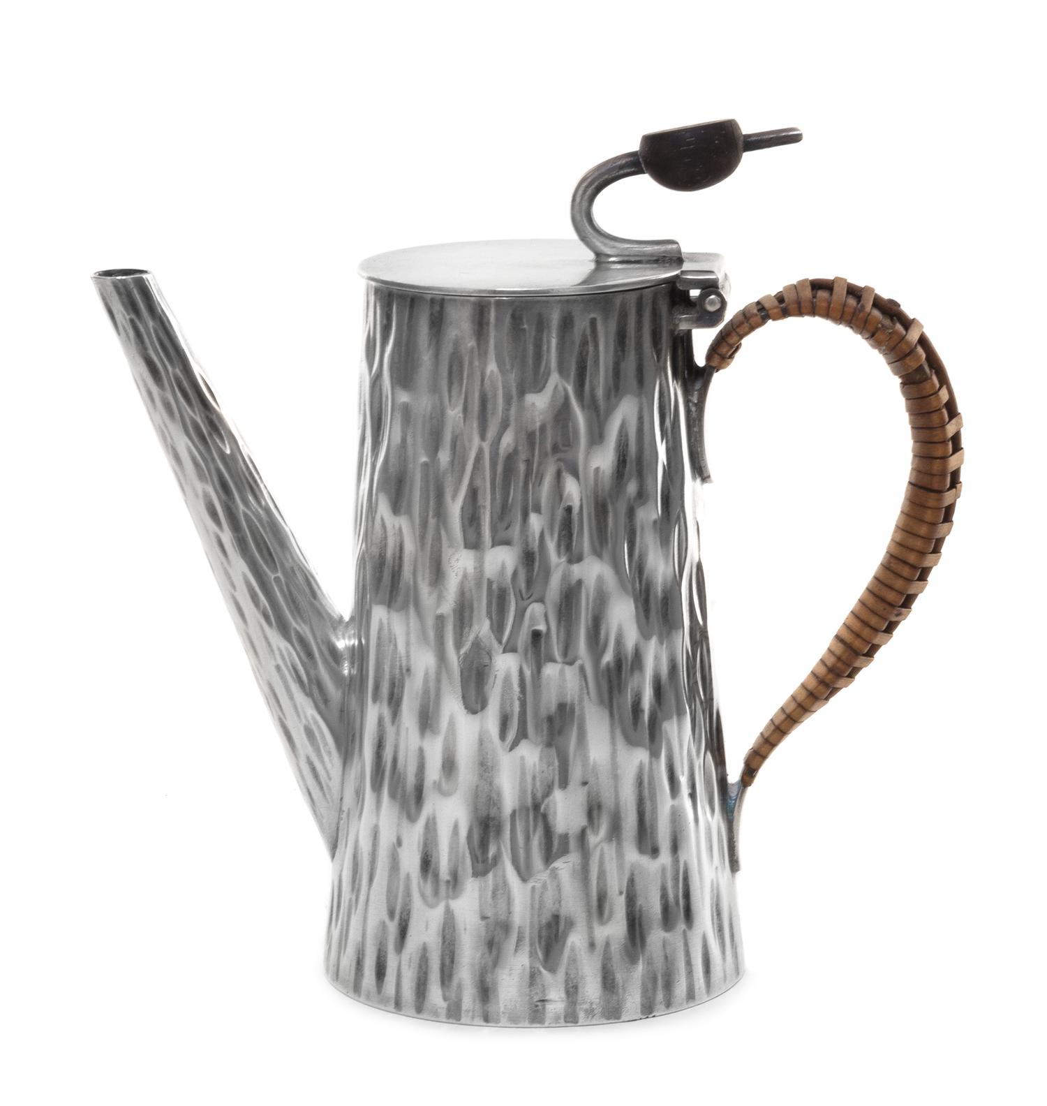 A Victorian Silver Espresso Pot, Heath & Middleton, London, 1892, having a coffee bean-form thumb piece, the body textured to look like