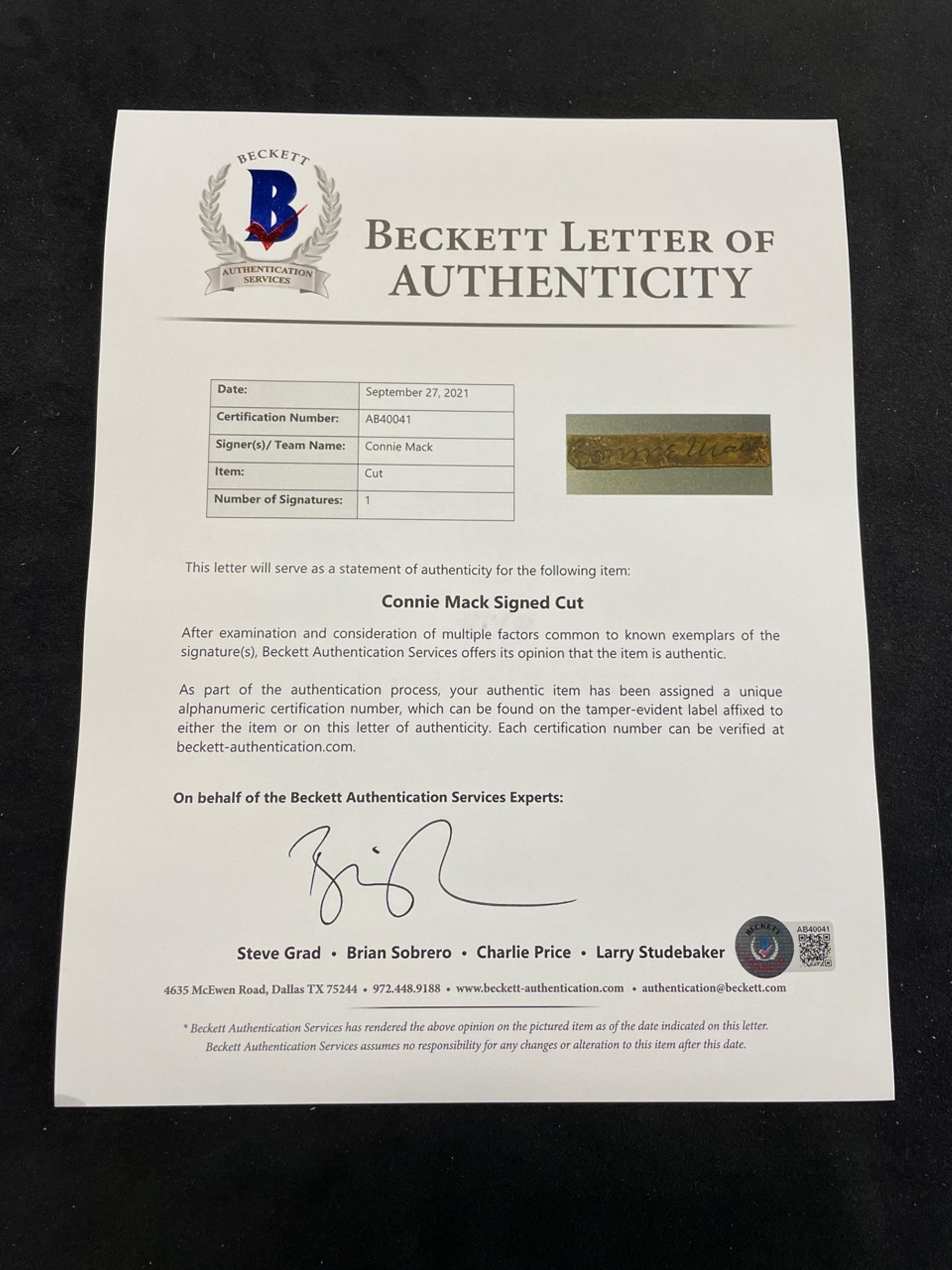 A Group of Three Vintage Baseball Hall of Fame Signed Autograph Cuts, Including Connie Mack, Chief Bender and Joe DiMaggio (Beckett Authentication Services BAS Certified),