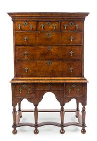 A Queen Anne Walnut Chest on Stand Height 65 x width 42 1/4 x depth 21 1/2 inches. — EARLY 18TH CENTURY
