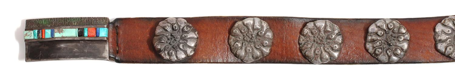 Hopi Style Silver and Multi-Stone Inlay Belt Buckle Height of buckle 1 7/8 x width 3 1/2 inches
