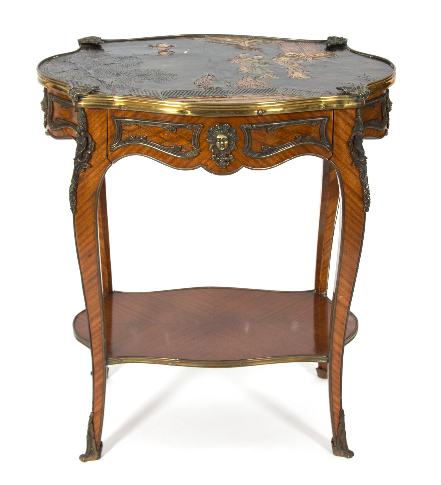 A Louis XV Style Gilt Metal Mounted Kingwood Side Table Height 28 x width 26 x diameter 18 1/2 — 19TH CENTURY