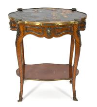 A Louis XV Style Gilt Metal Mounted Kingwood Side Table Height 28 x width 26 x diameter 18 1/2 — 19TH CENTURY