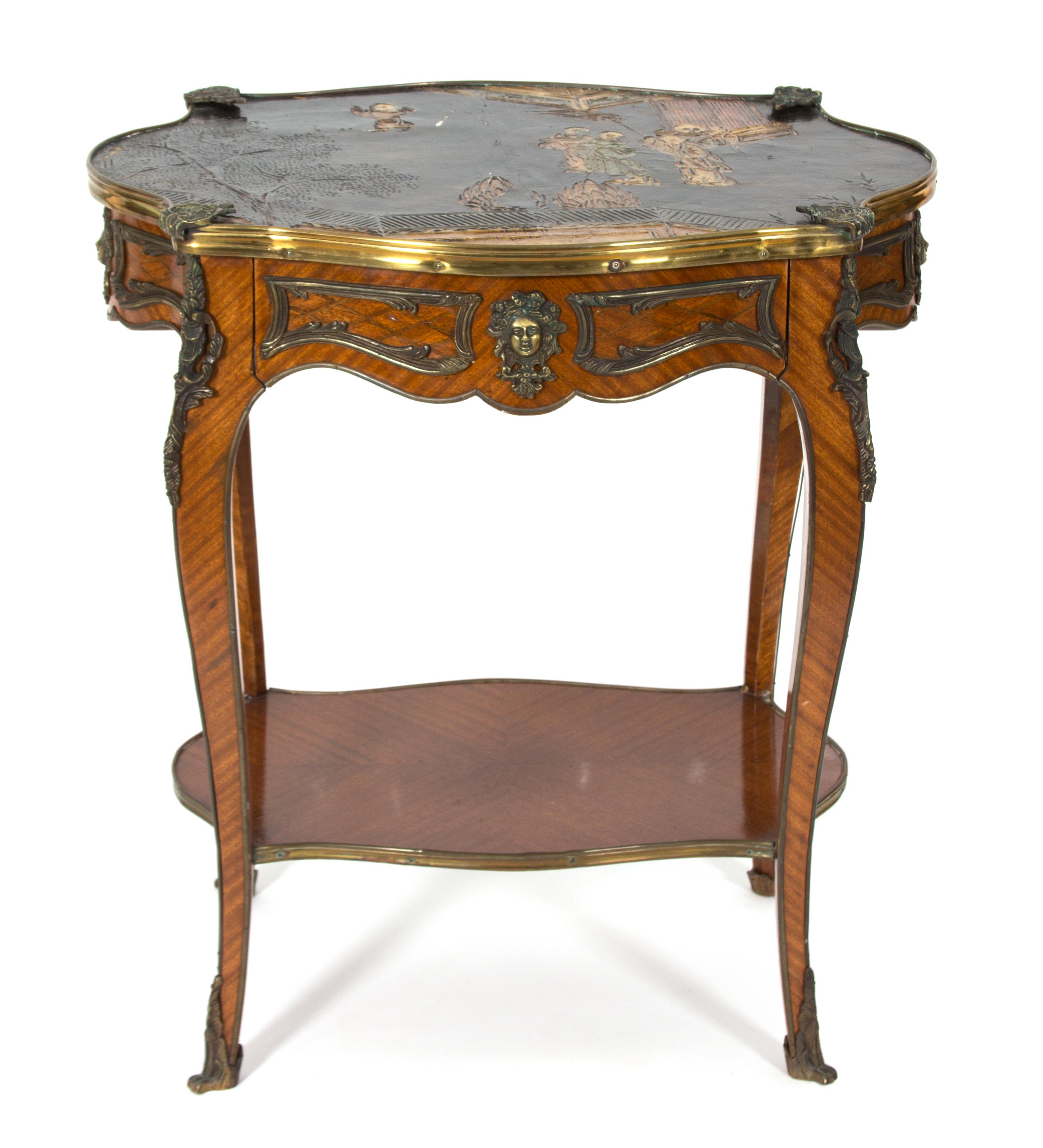 A Louis XV Style Gilt Metal Mounted Kingwood Side Table Height 28 x width 26 x diameter 18 1/2 — 19TH CENTURY