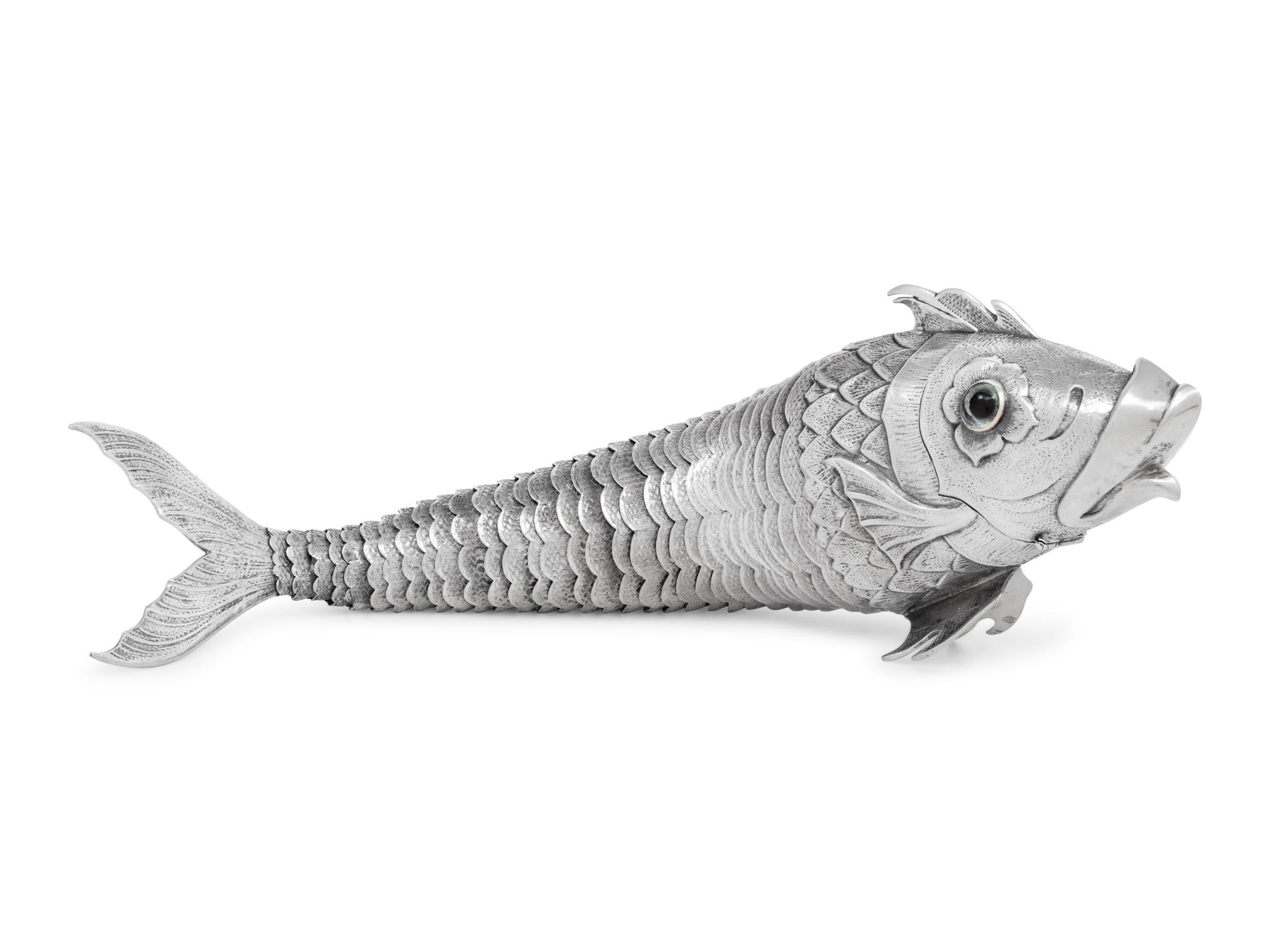 Seven Continental Silver Articulated Fish Table Ornaments