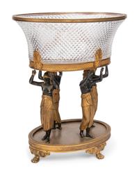 An Austrian Gilt and Patinated Bronze and Diamond-Cut Glass Centerpiece Bowl