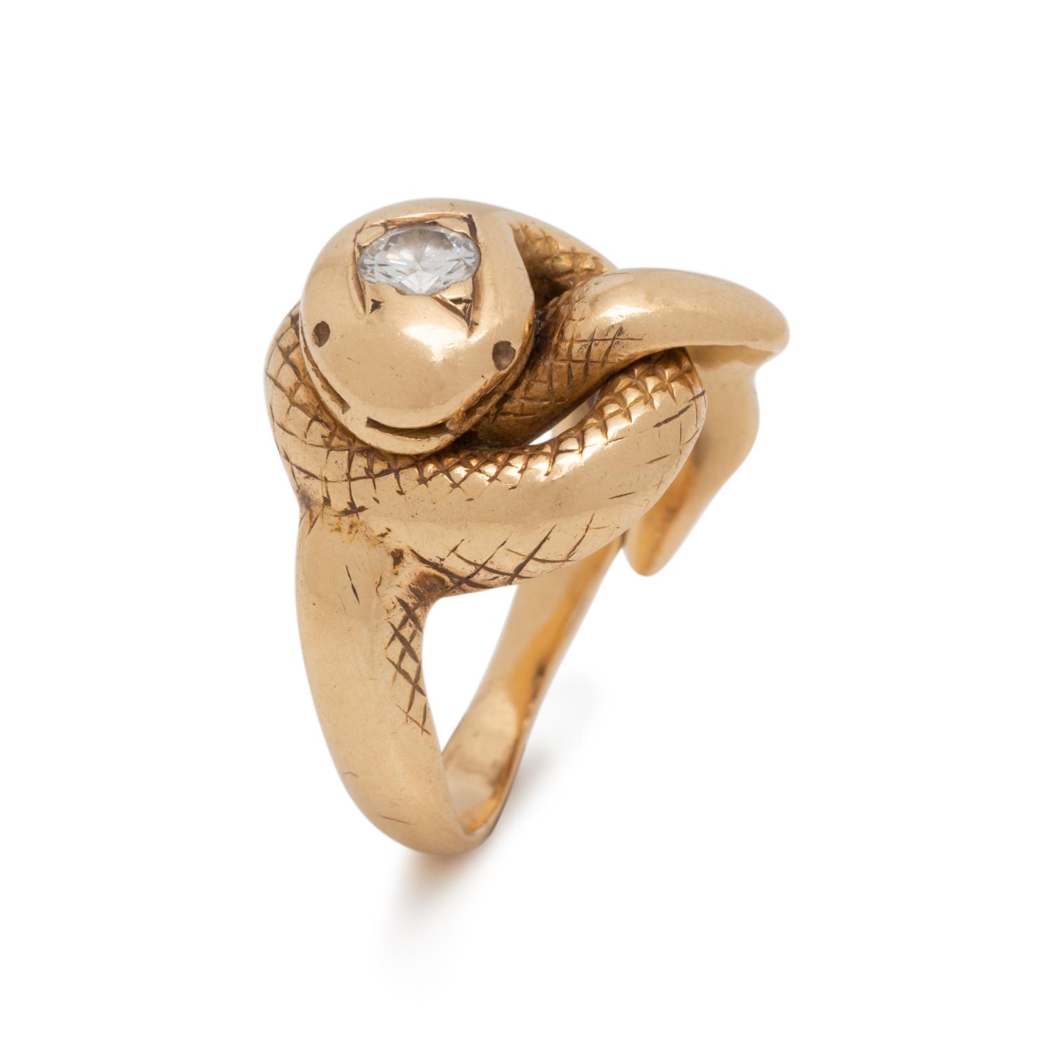 LARTER & SONS, YELLOW GOLD AND DIAMOND SNAKE RING