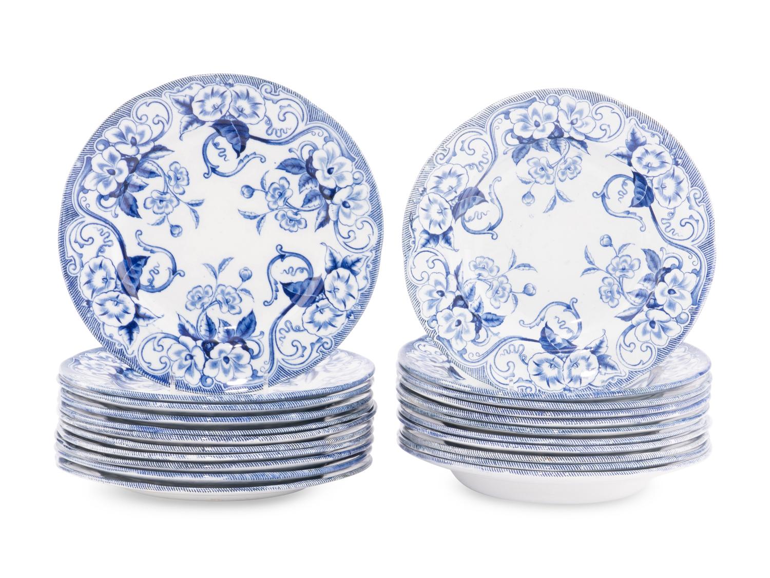 A French Transfer Decorated Stoneware Luncheon Service