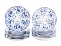 A French Transfer Decorated Stoneware Luncheon Service