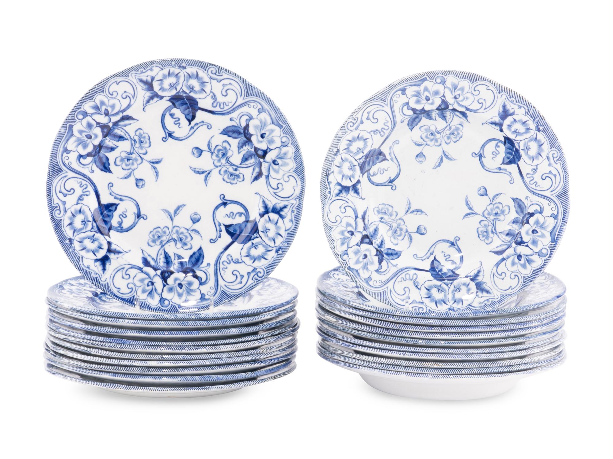 A French Transfer Decorated Stoneware Luncheon Service