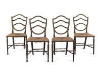A Set of Four Stencil-Decorated Rush-Seat Side Chairs