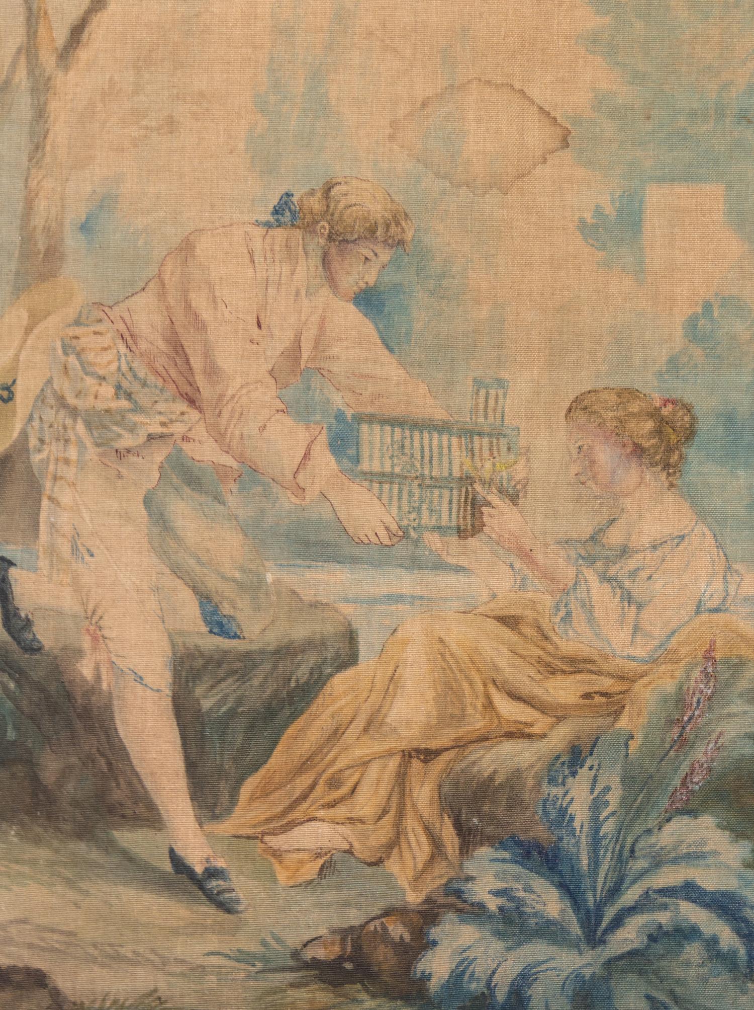 A French Painted Canvas Four-Panel Floor Screen