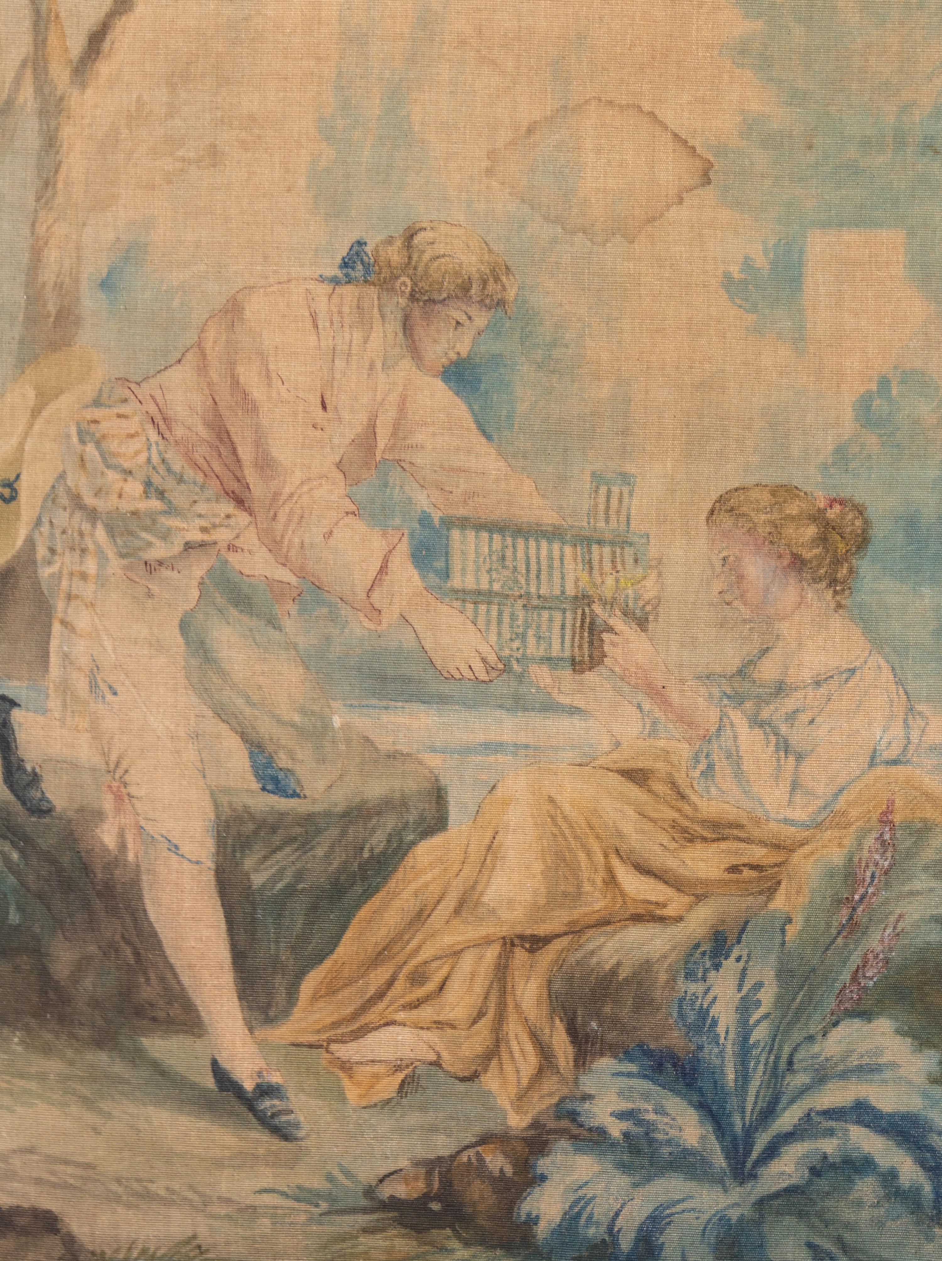 A French Painted Canvas Four-Panel Floor Screen