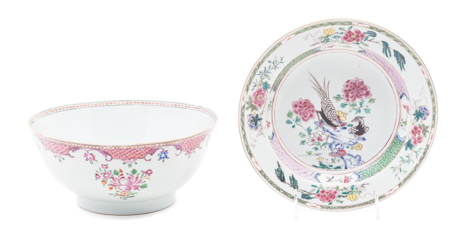 Two Chinese Export Porcelain Articles Diameter of first 9 inches.