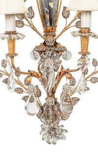 A Pair of Rock Crystal, Mirror and Gilt Metal Two-Light Sconces