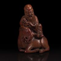 A Chinese carved bamboo figure of Shoulao on deer 寿老骑鹿竹雕 19th century or earlier ???????