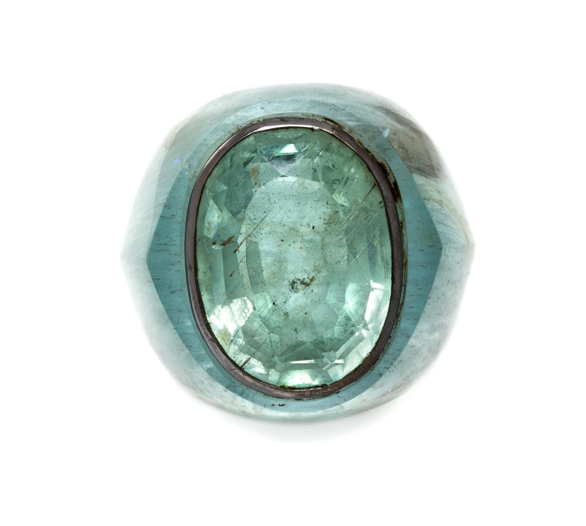 A Silver, Carved Aquamarine and Green Beryl Ring, Suzanne Belperron, 10.70 dwts.