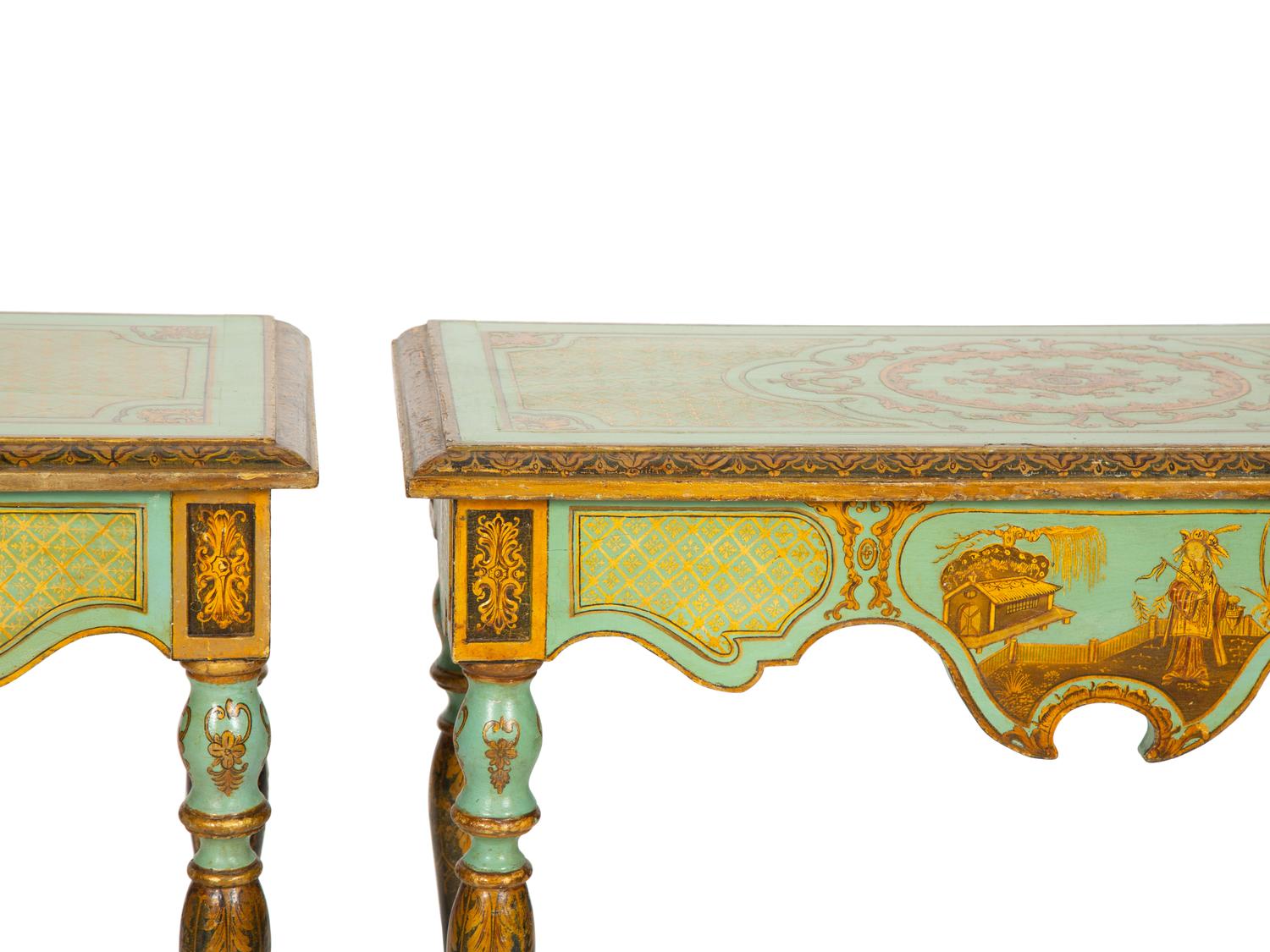 A Pair of Chinoiserie-Decorated Painted Pier Tables