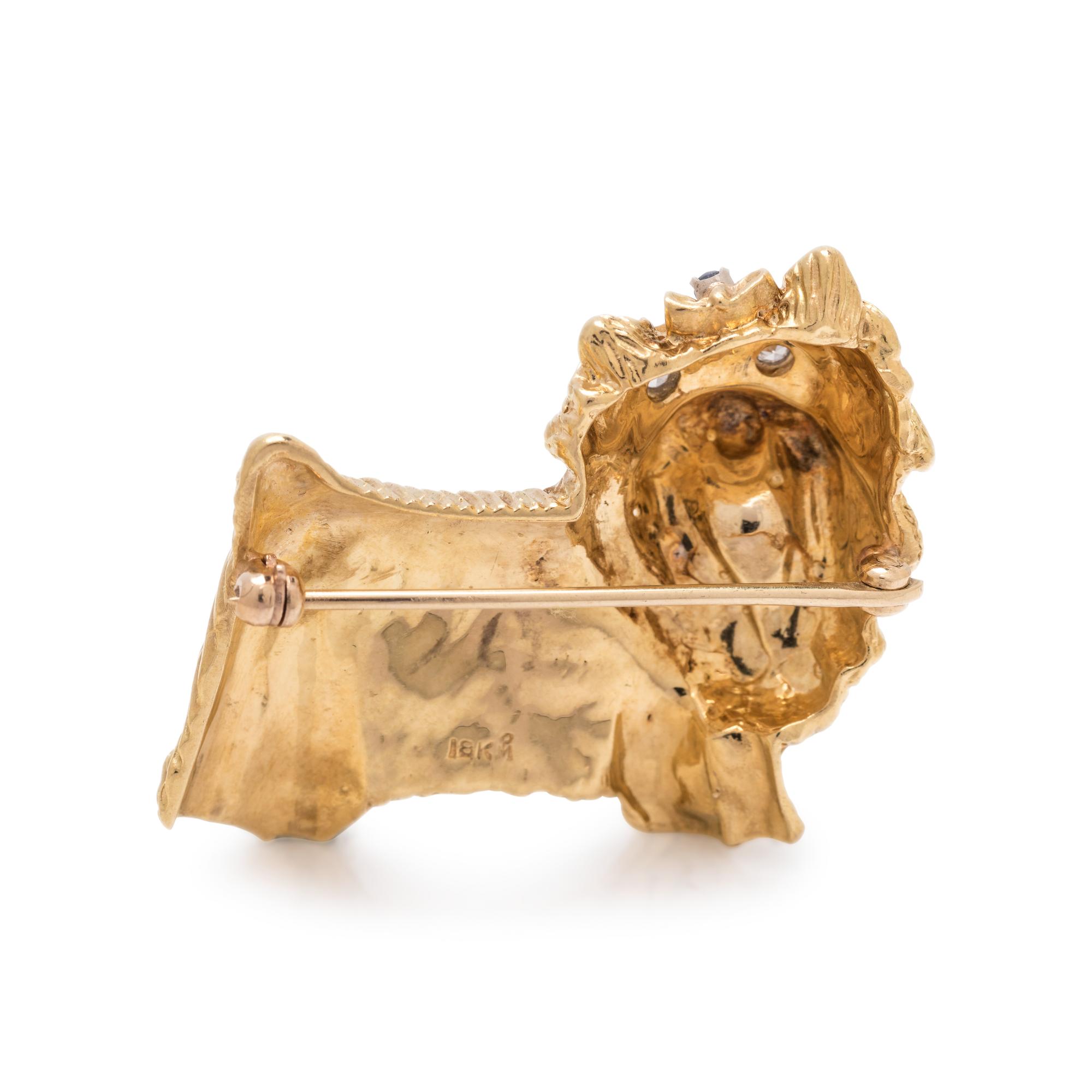YELLOW GOLD AND DIAMOND YORKIE BROOCH