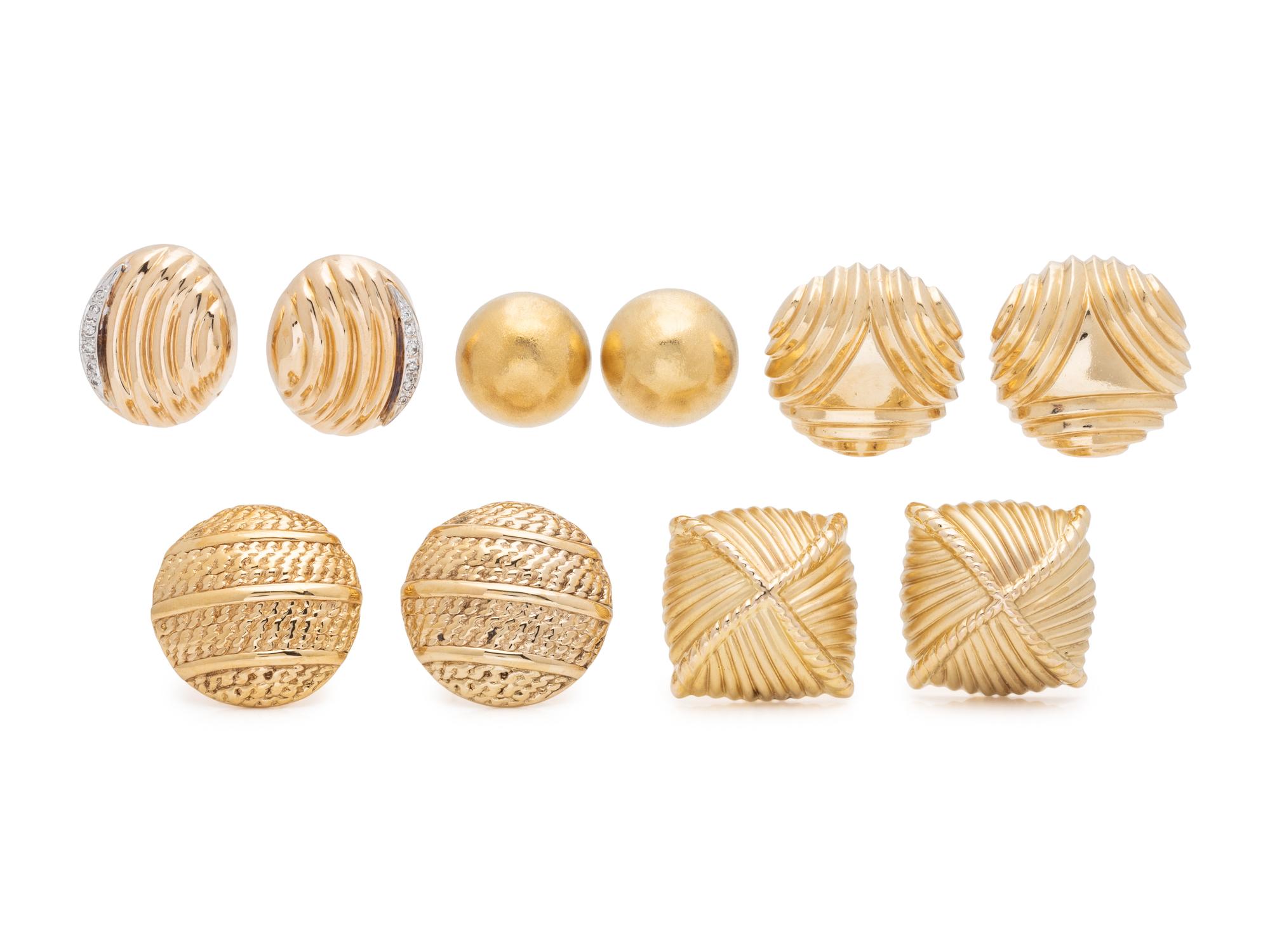 COLLECTION OF YELLOW GOLD EARCLIPS