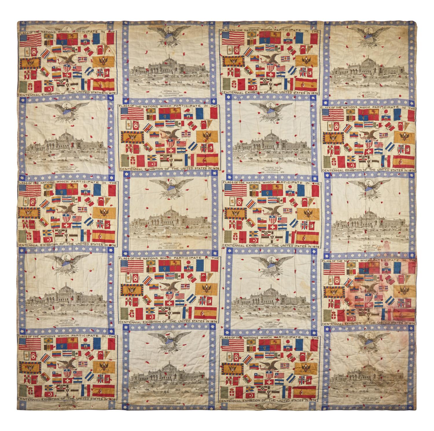 A Philadelphia Centennial Exposition Tied Coverlet