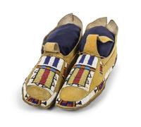 A Pair of Hide and Beaded Arapahoe Moccasins Length 9 1/2 inches. — LATE 19TH CENTURY